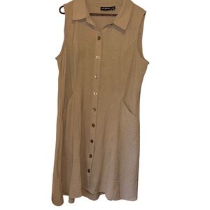 Nina Leonard Tan Sleeveless Button Down Dress